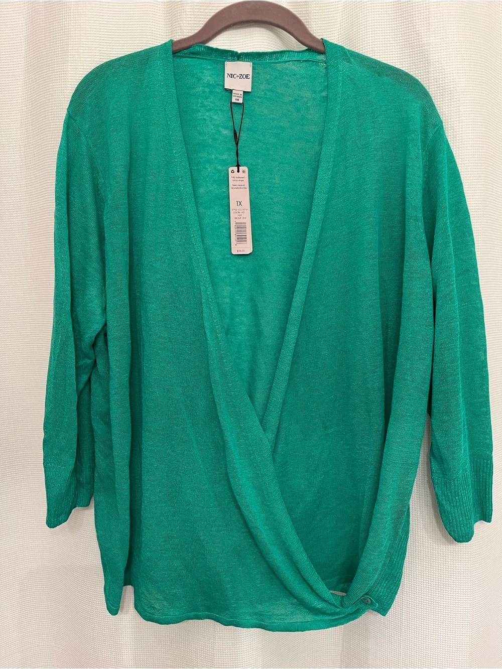 NIC+ZOE Teal Green Draped Lightweight 4 Way Wrap Cardigan Size 1X